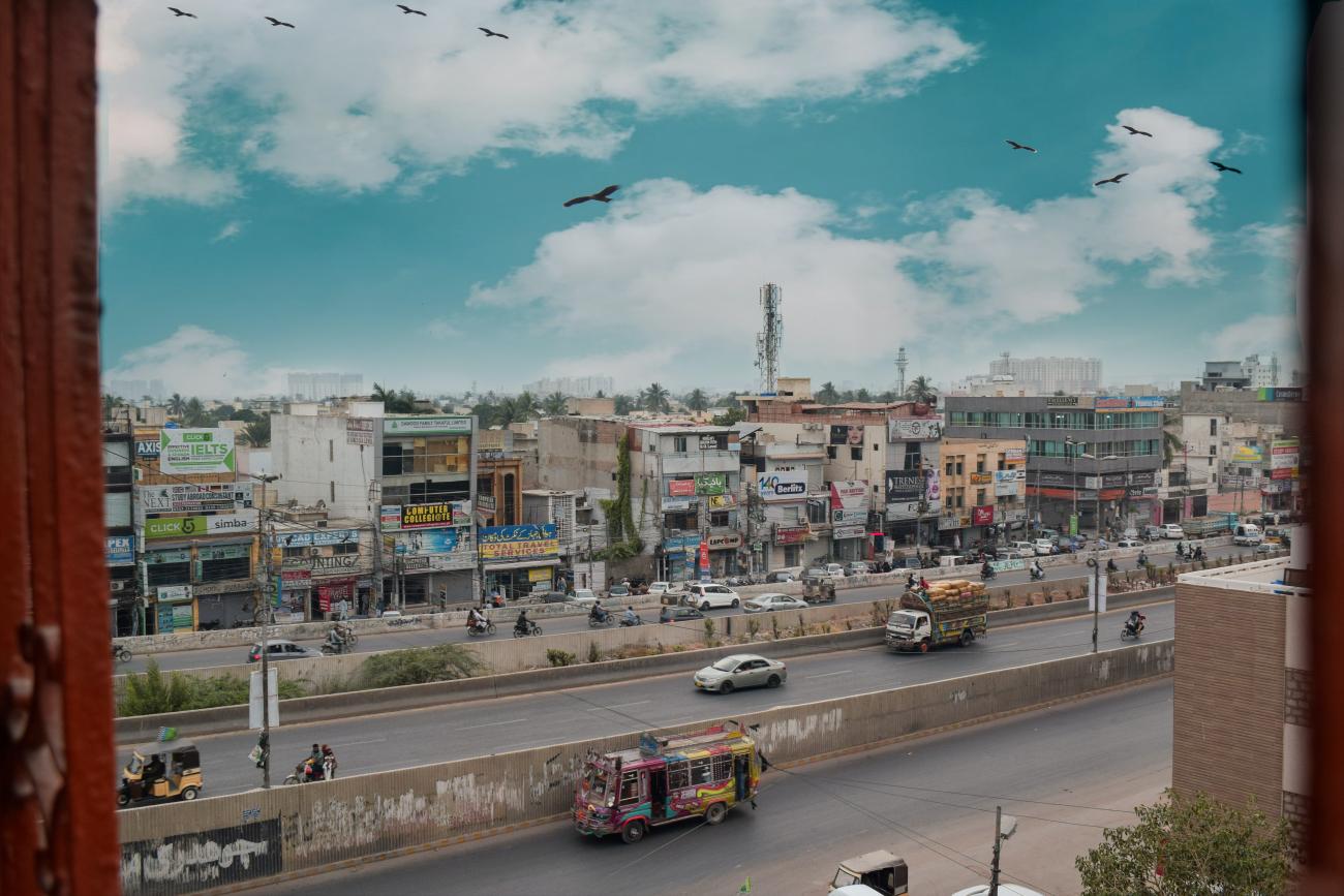 Photo taken from a building window of other buildings in Karachi, Pakistan