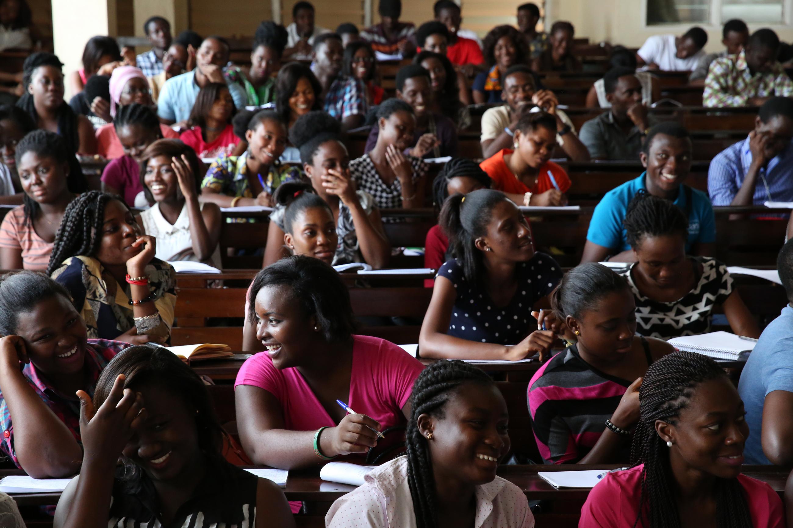 university students looking happy