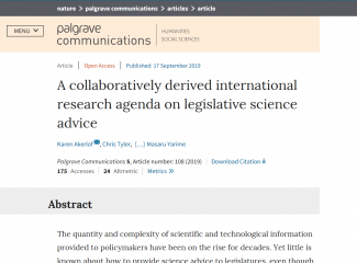 A collaboratively derived international research agenda on legislative science advice.