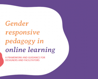 An image with text that says: gender responsive pedagogy in online learning