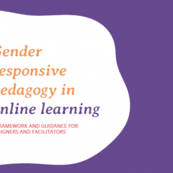 An image with text that says: gender responsive pedagogy in online learning