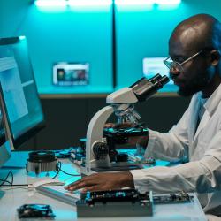 Young African Researcher with Microscope