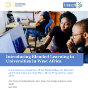 A picture of two people looking at a computer screen. Underneath in white on a blue background is 'Introducing Blended Learning in Universities in West Africa'. 
